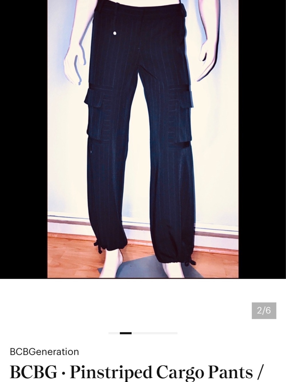 BCBGeneration Black Pinstriped Cargo Pants with Drawstring Hems